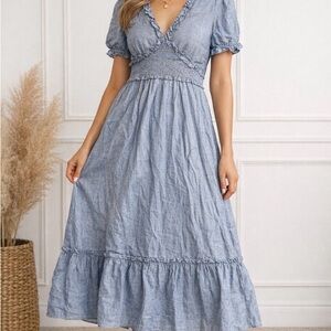 Chic Denim Blue Midi Dress